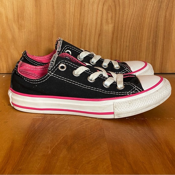 Youth 12 Converse All Star Low Sneakers Black Pink SEF0921 - Picture 1 of 8